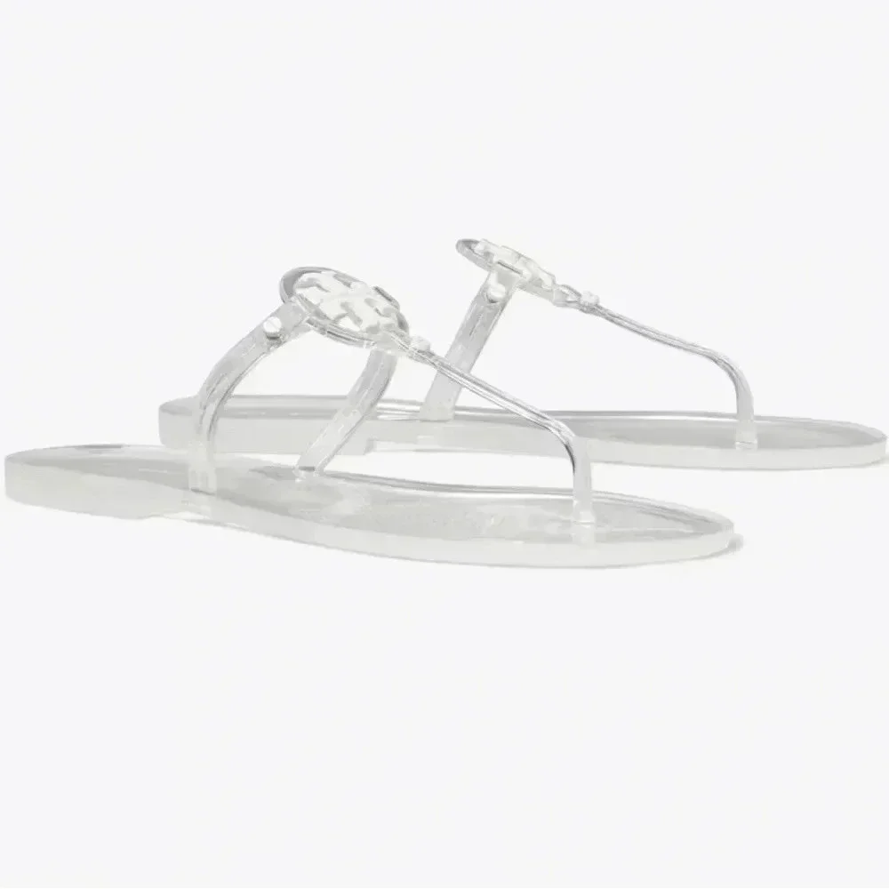 Tory Burch Mini Miller Jelly Thong Sandal Gray Size 6 like new with box